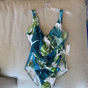 Corral Green Leaf Print One Piece Swimsuit